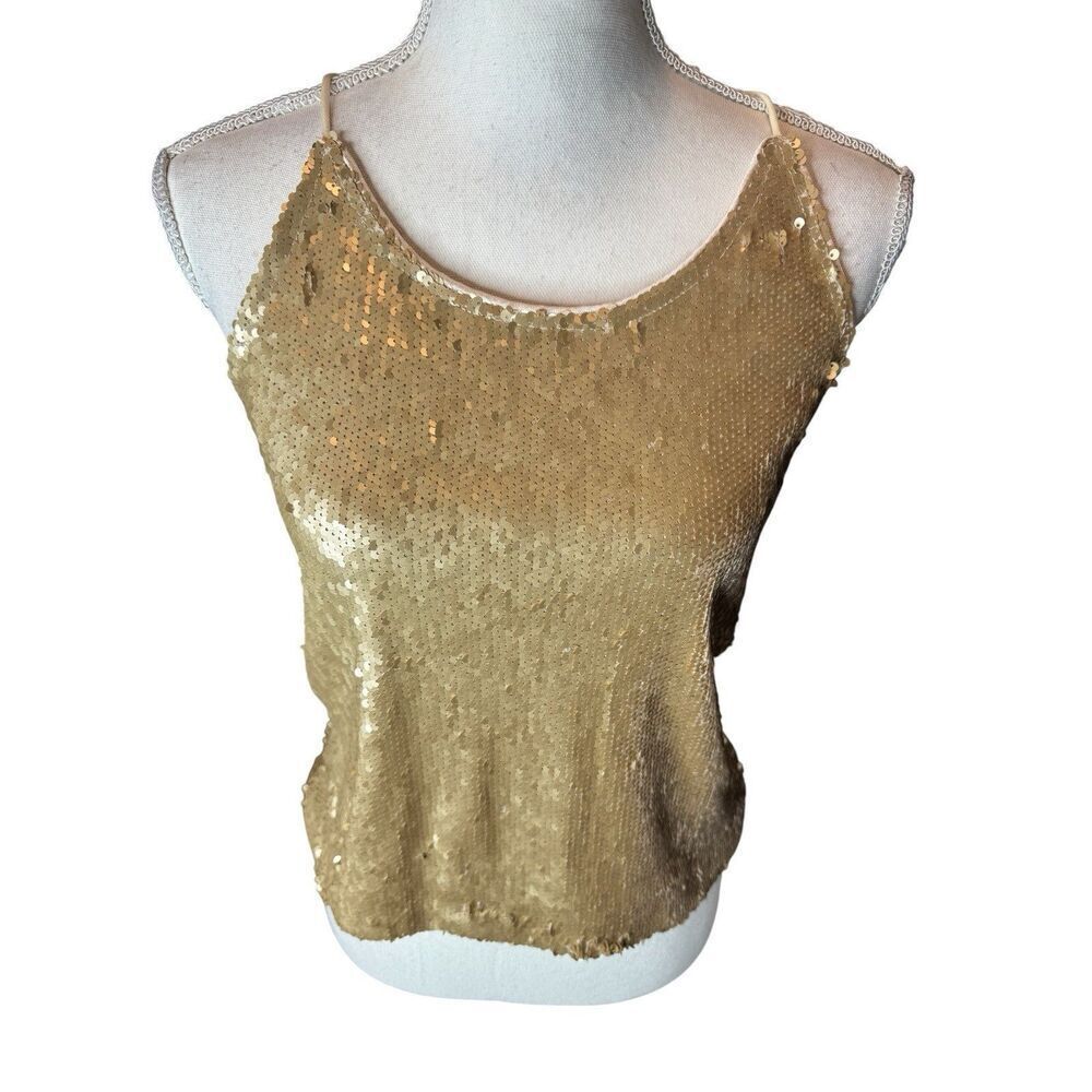 Anna Kaci All Over Matte Sequin Spaghetti Strap Vest Tank Top Y2K SZ Med